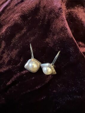 Sterling and pearl pierced earrings